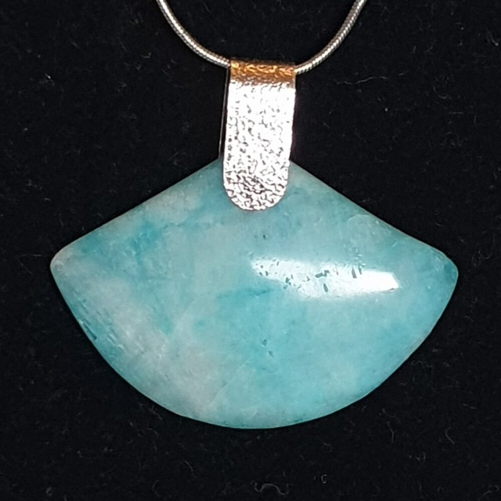 Bold Vintage Natural Blue Amazonite Silver Bail Fan-Shaped Statement Pendant